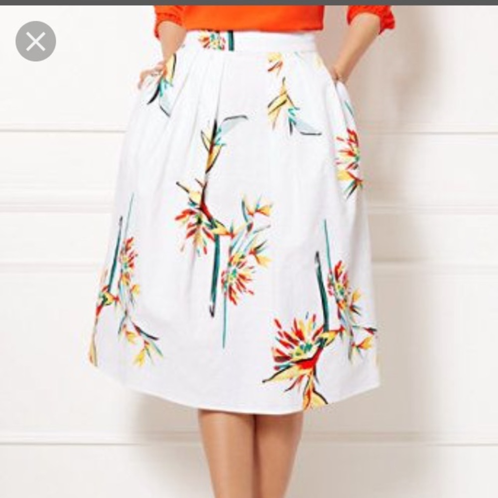 White and Orange Eva Mendes Fit and Flare Skirt